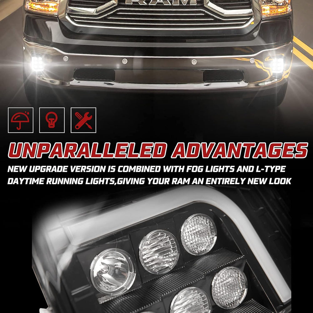 BUNKER INDUST Dodge Ram LED Fog Light with Daytime Running Light Set,Pair Spo...