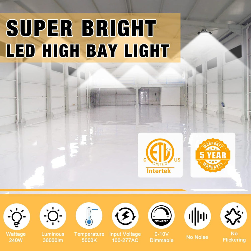 240W UFO LED High Bay Light 0-10V Dimmable 5000K LED High Bay Light