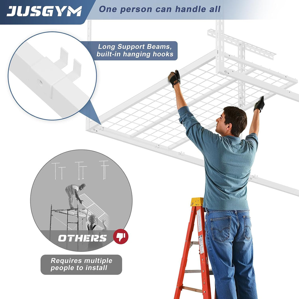 4X8FT Overhead Garage Storage Rack, 26"-40" Height Adjustable Garag...