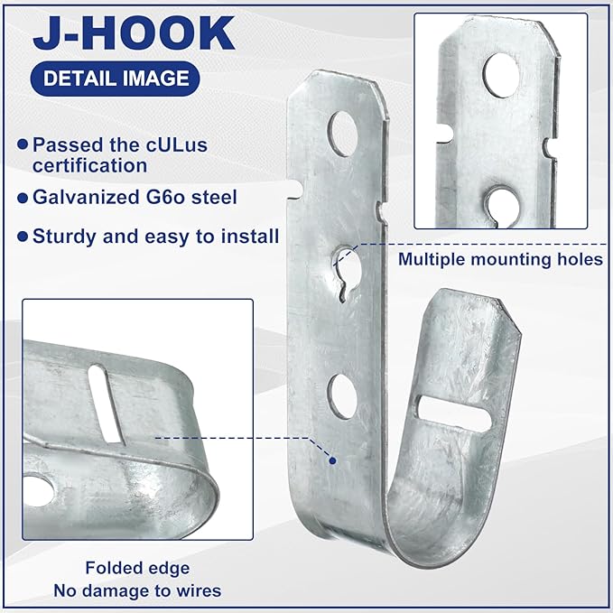 Gisafai 200 Pcs Cable Support J-Hook, 3/4 Inch Metal Garage Hooks