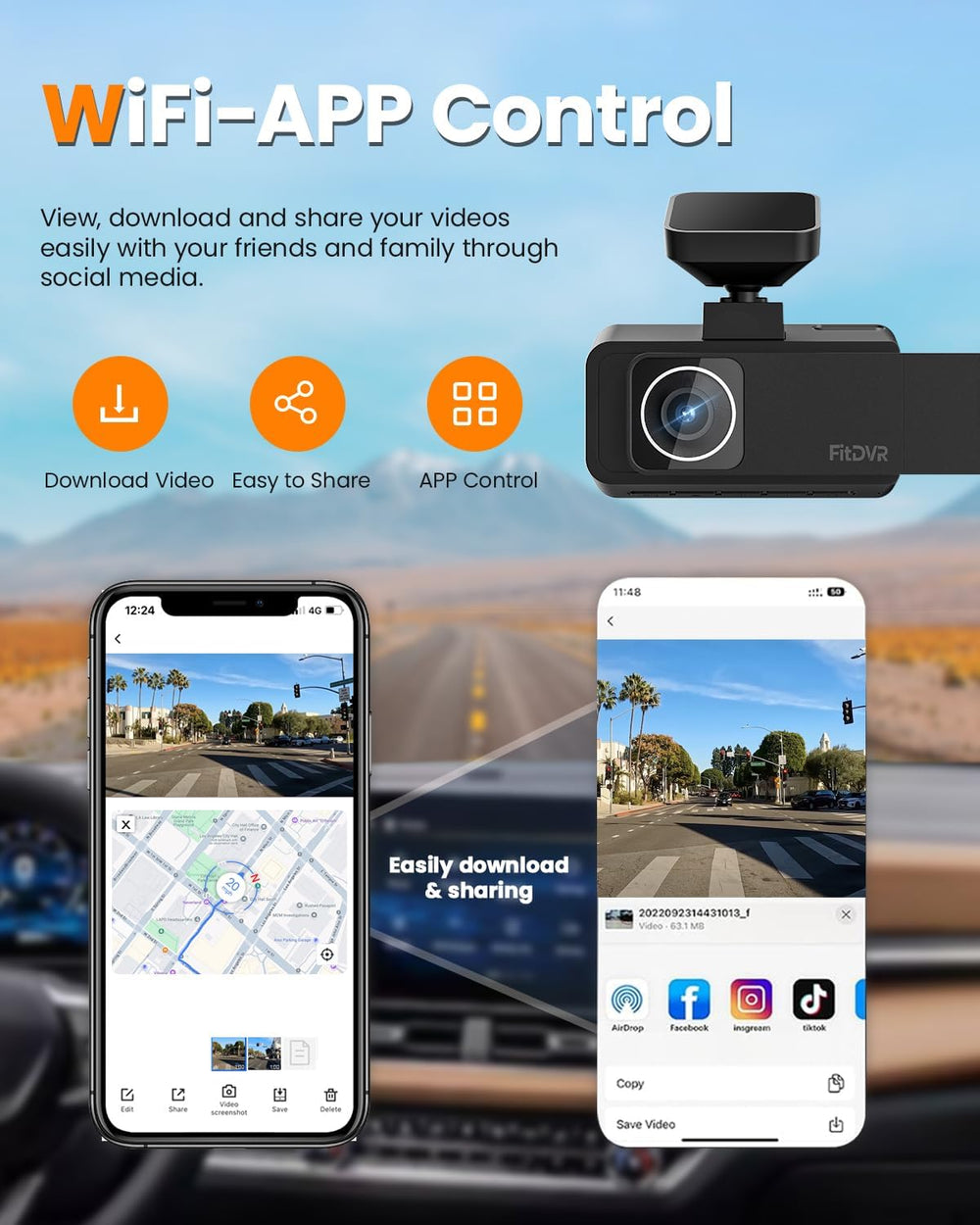 4K 3 Channel Dash Cam, 2160P+1080P+1080P Front and Rear Inside Car Camera wit...