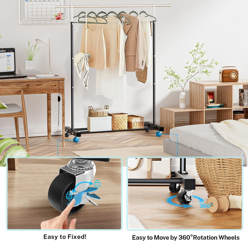 VICERII Clothing Rack, 55.51 Inch Heavy Duty Clothes Rack Rolling Garment Rac...