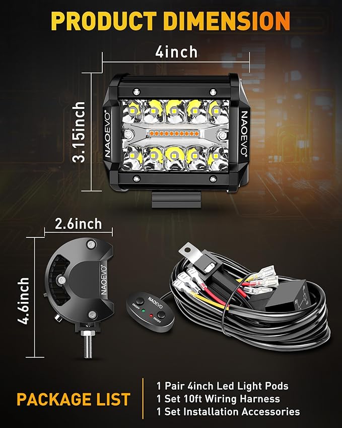NAOEVO 4 Inch LED Pod Lights, Spot Flood LED Fog/Driving/Off Road Lights