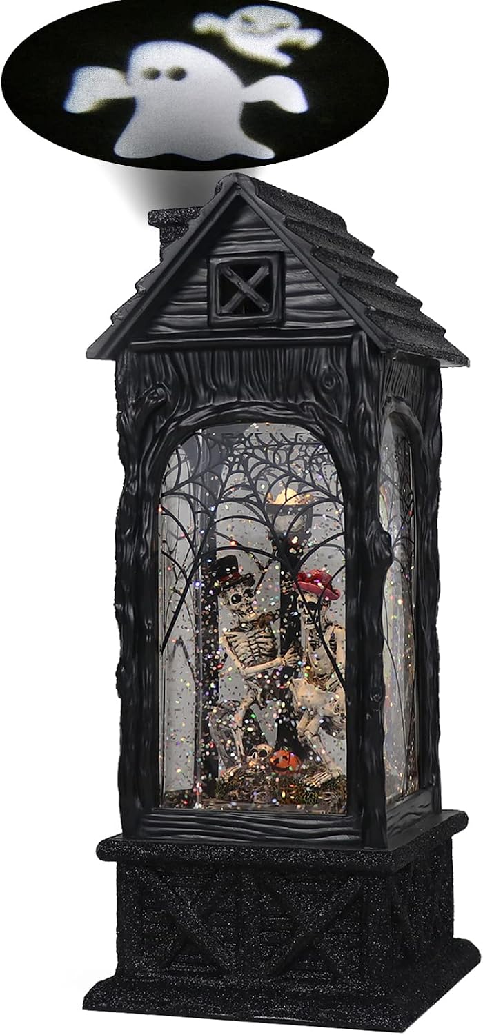 Halloween Snow Globe Lantern Ghost Projection Skeleton Figurine