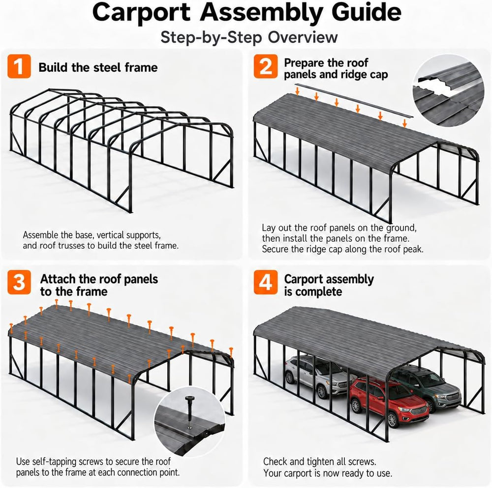 Gray 20x40 FT Large Heavy Duty Metal Carport