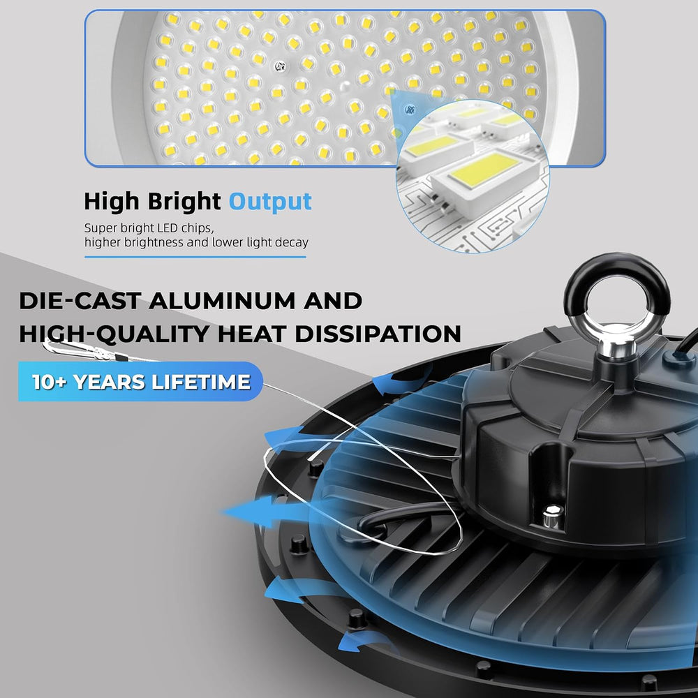 UFO LED High Bay Lights 200W 10 Pack 5000K Daylight with 5ft Plug