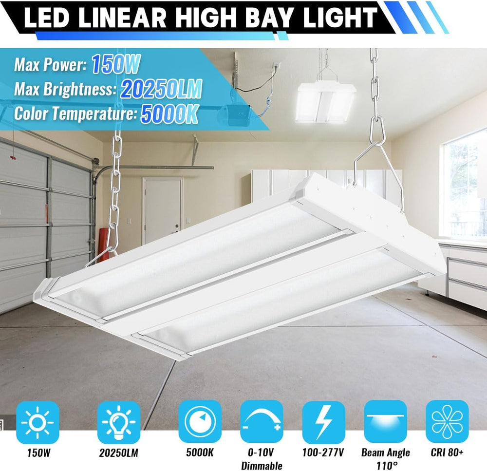 LED Linear High Bay Light 2-Pack, 150W 20250LM 0-10V Dimmable 5000K Daylight,...