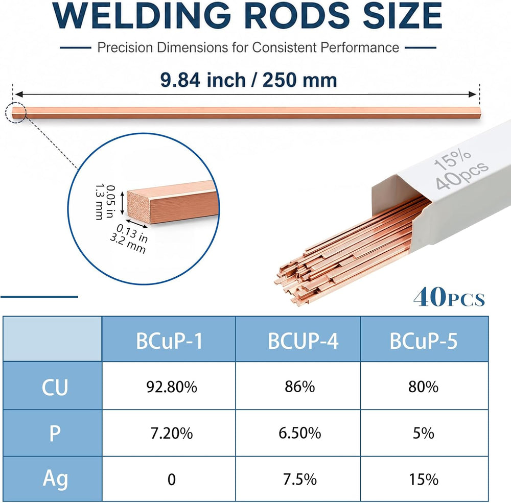 Tandefio 15% Silver Brazing Rods Aws Bcup-5 40pcs, HVAC Silver Solder Stick