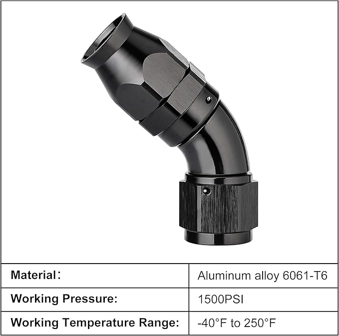 EVIL ENERGY 12AN 45 Degree PTFE One Piece Full Flow End Hose Fitting Aluminum