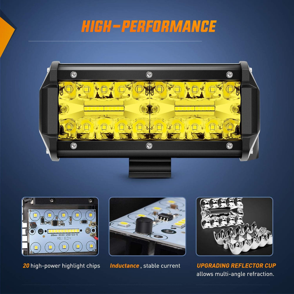 Nilight LED Pods 2Pcs 6.5 Inch 120W Yellow Flood Spot Combo Triple Row Drivin...