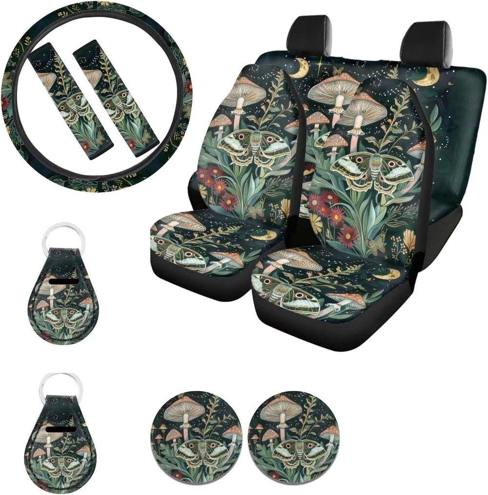 Ystardream Retro Moth Mushroom Car Seat Covers Full Set for Women Girly Car S...