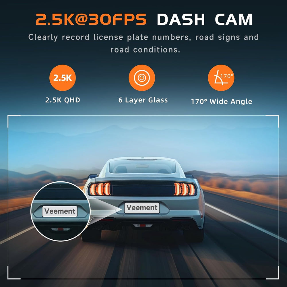 Veement V200Pro 2.5K WiFi Dash Cam with 1.47-Inch IPS Screen