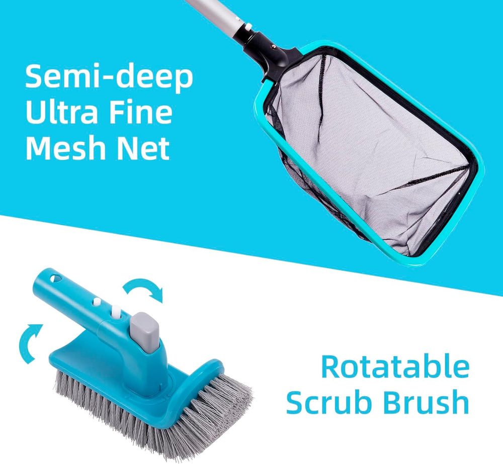 4-Piece Pool Cleaning Kit with Curved Brush, No Pole