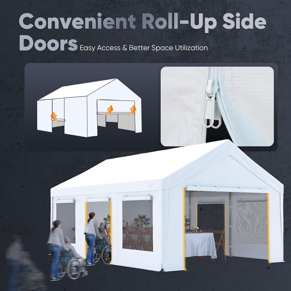 Quictent 10x20 ft Carports with Side Zipper Doors