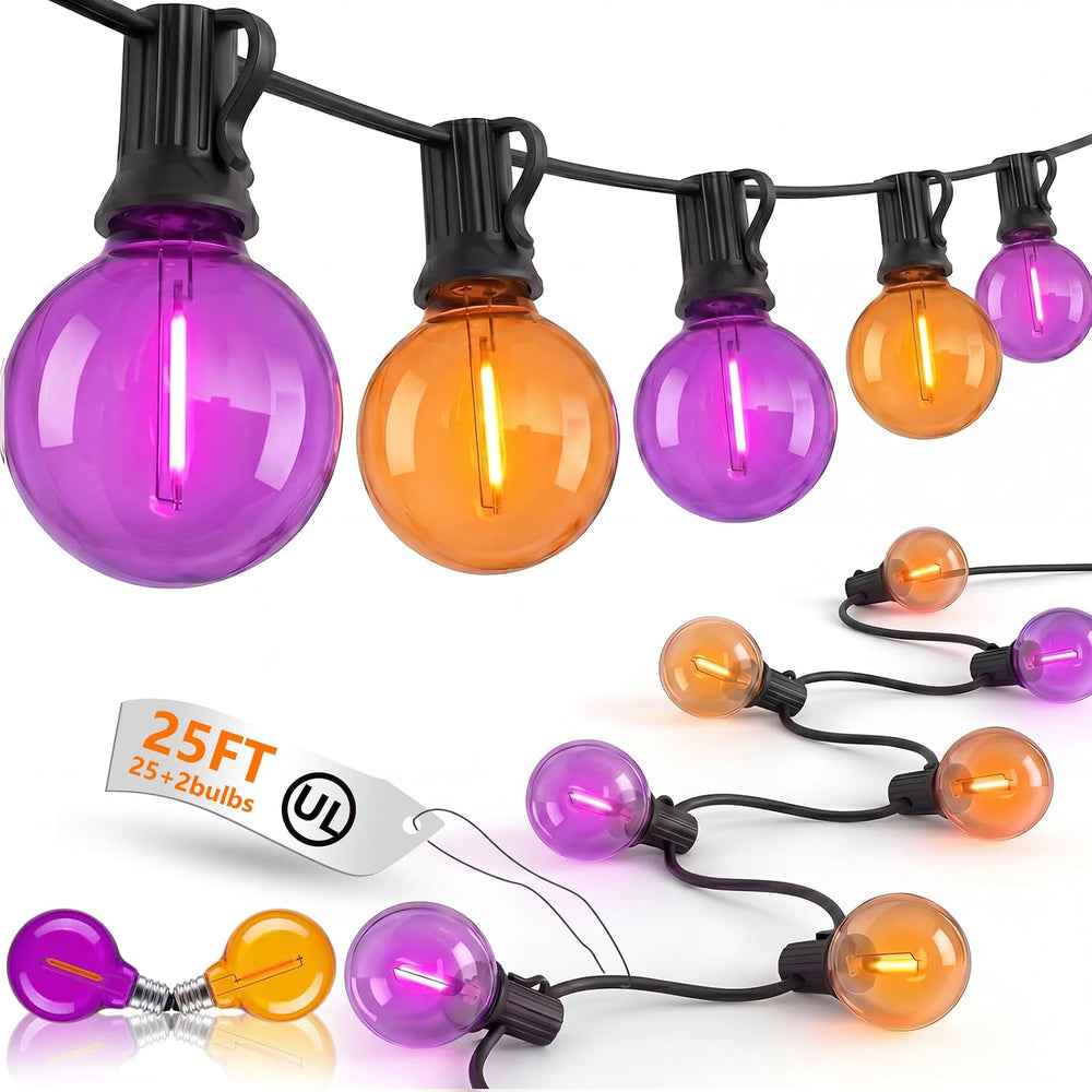 25FT G40 LED Outdoor Halloween String Lights, Orange and Purple Halloween Dec...