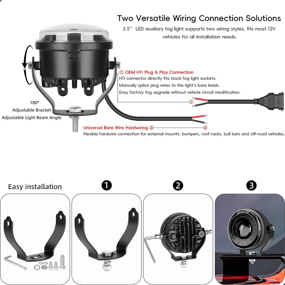 3.5 Inch Round LED Fog Lights, Anti-Glare Off Road LED Pod Lights