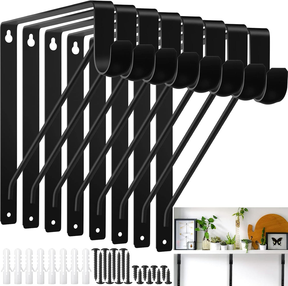 Nuogo 8 Pcs Heavy Duty Closet Rod Brackets Bulk, 11"x11", Black