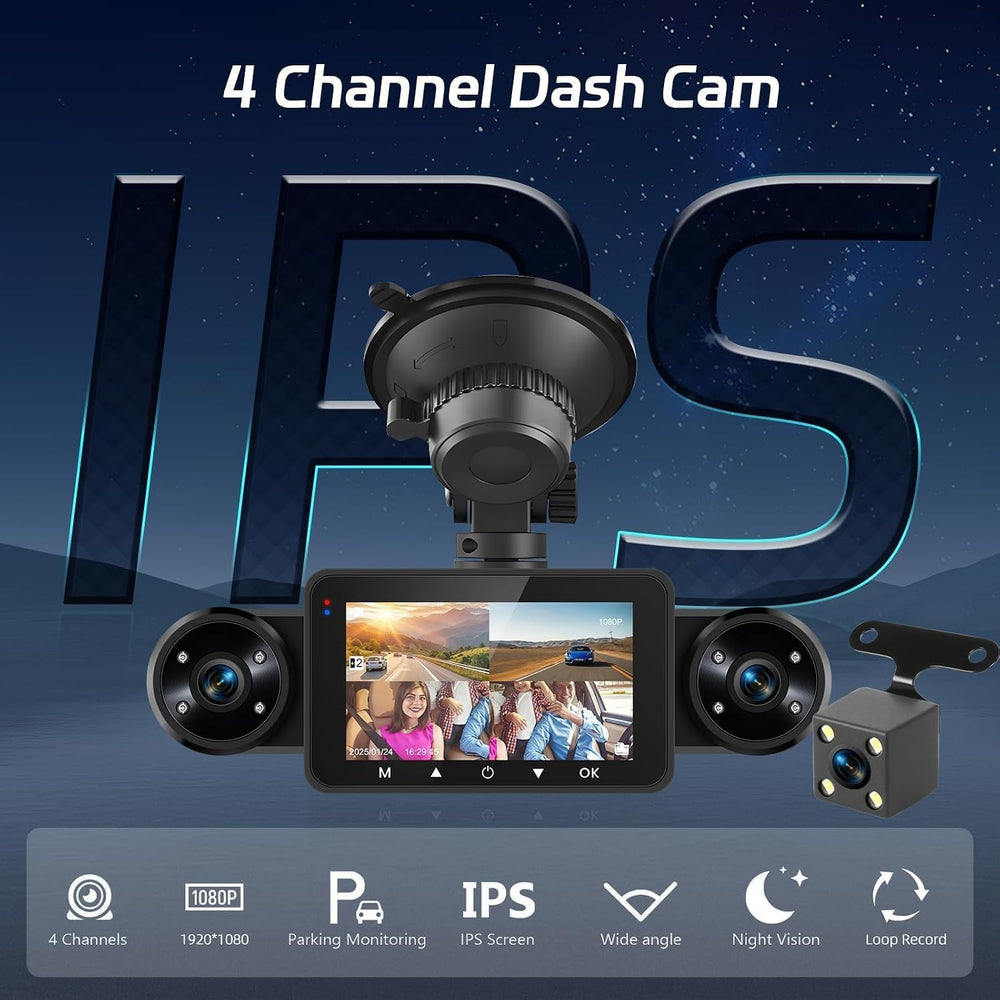NHOPEEW Dash Cam Front and Rear Inside, 4 Channel Dash Cam 3" IPS Screen...