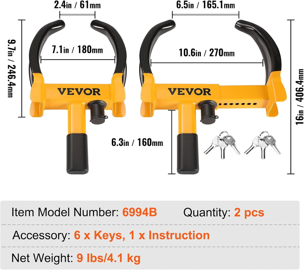 VEVOR Universal Wheel Clamp Lock, 2 Pack Adjustable Anti-Theft Tire Lock, Hea...