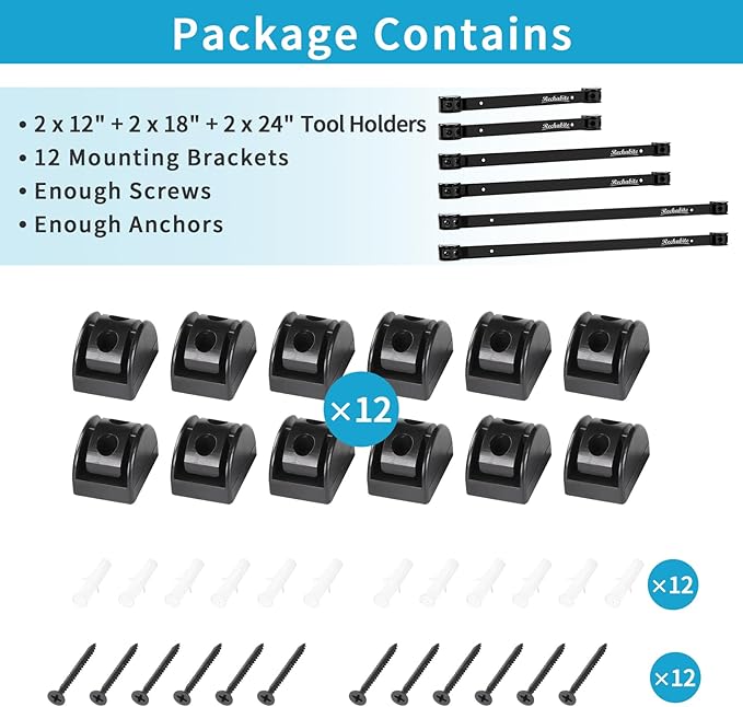12" 18" 24" Magnetic Tool Holder Strip, Metal Tool Organizer Rack