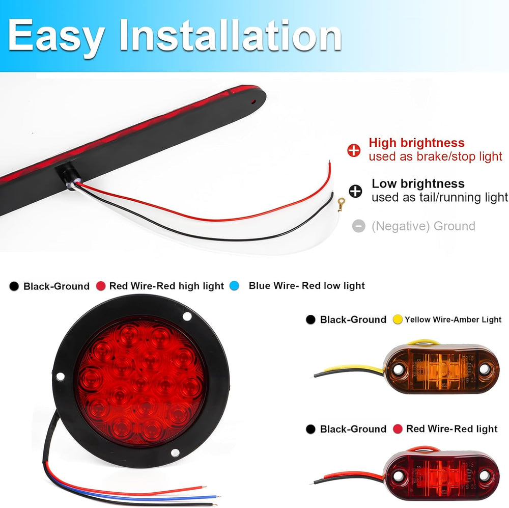 LIGBT 4 inch Round Led Trailer Lights Kit 2PCS 4" Round Led Stop Turn Ta...