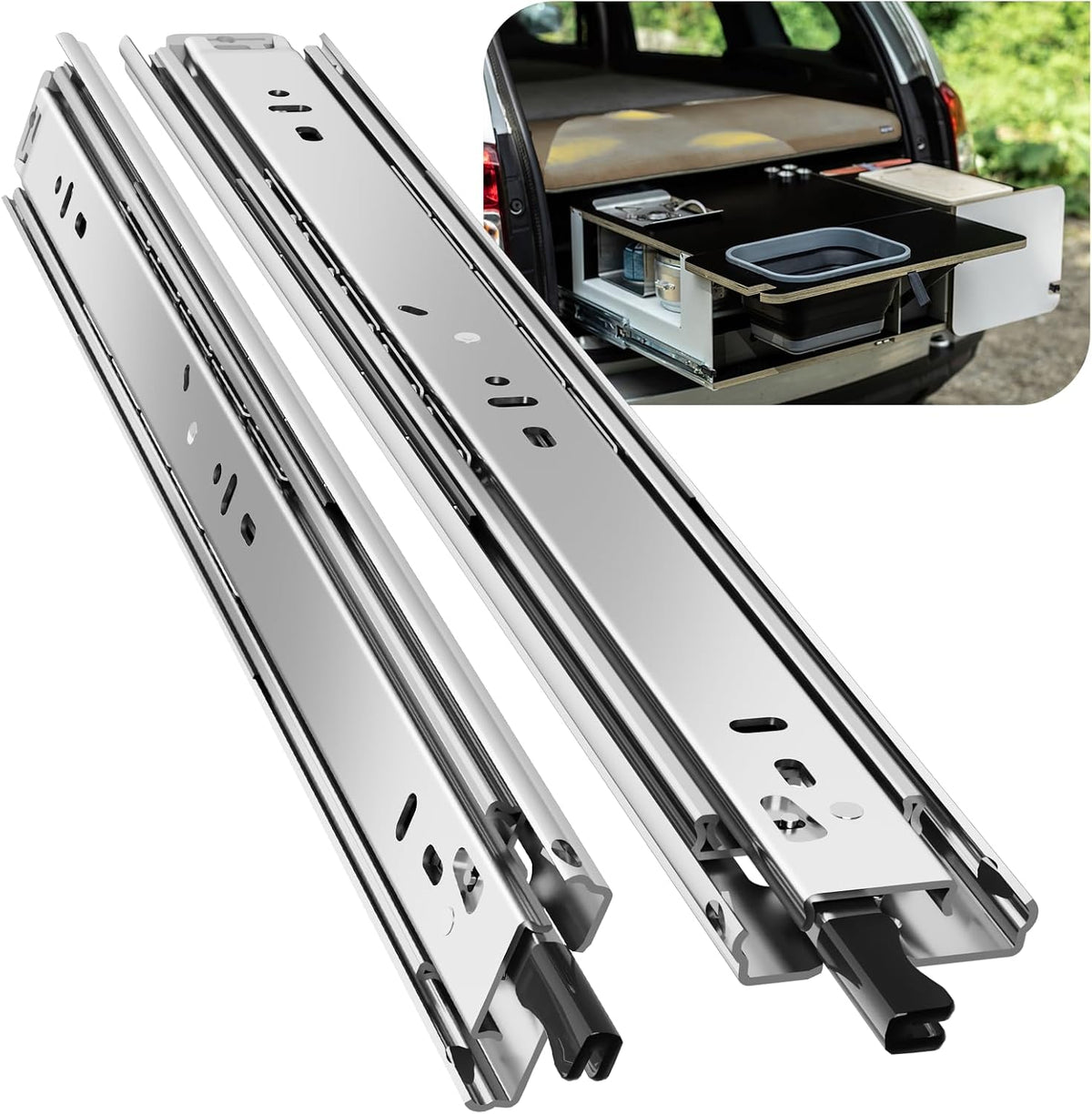 1 Pair Heavy Duty Locking Drawer Slides with Lock 12 14 16 18 20 22 24 26 28 30 32 34 36 38 40 Inch 150 lb Load Capacity Side Mount Full Extension Ball Bearing Rail Runner（with Lock,14 inch）