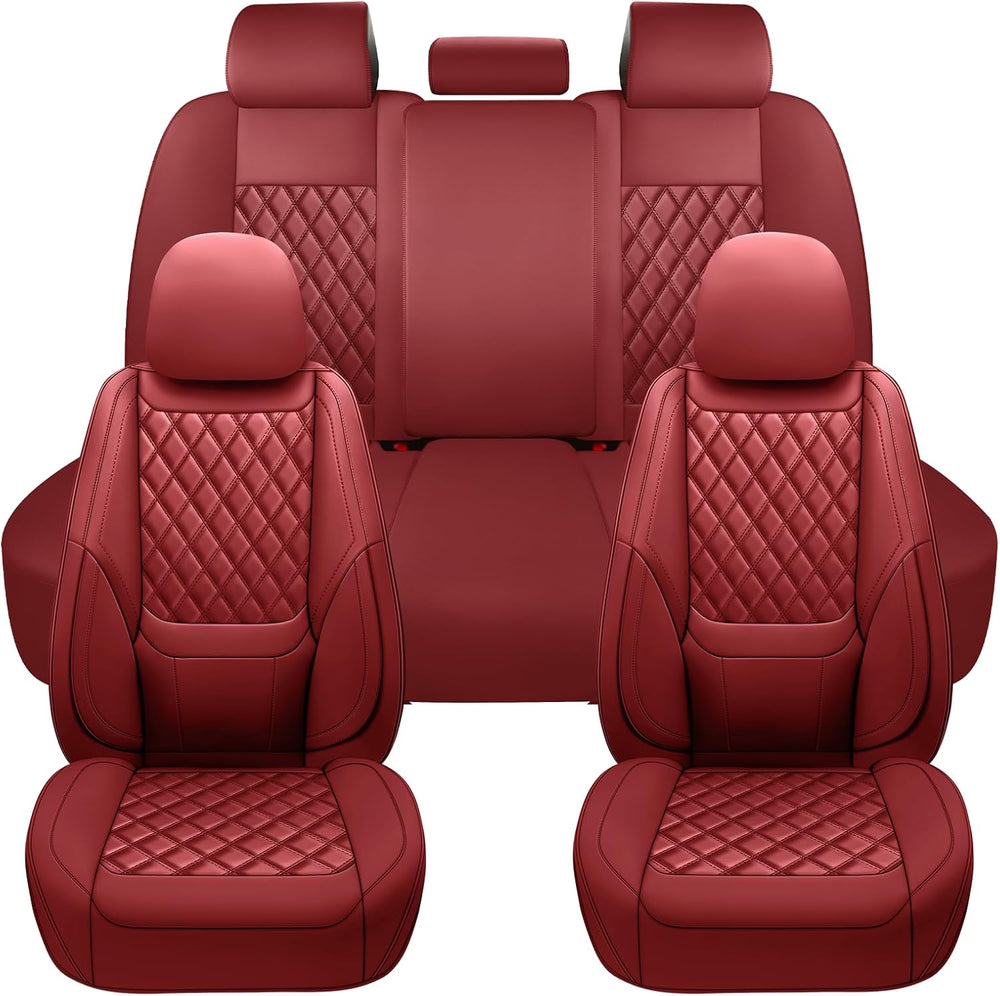 Wine Red Faux Leather 5-Seat Car Seat Covers Full Set