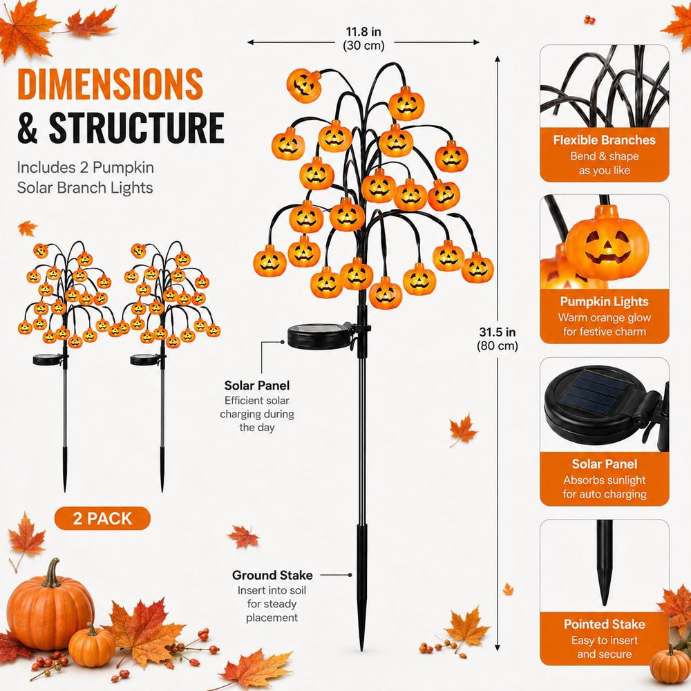 Halloween Pumpkin Lanterns, Solar Lights, Outdoor Pumpkin Tree Stake Lights