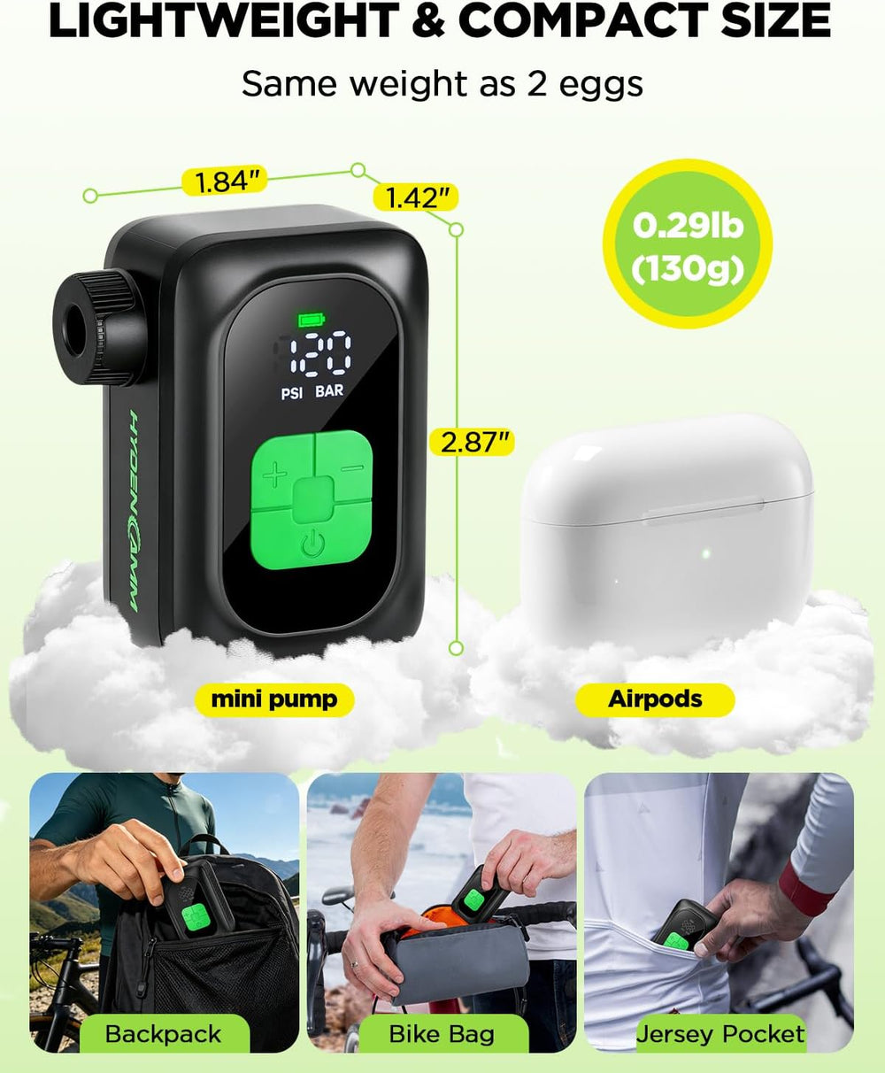 Mini Bike Tire Pump, Electric Bicycle Pump Auto Stop 120PSI