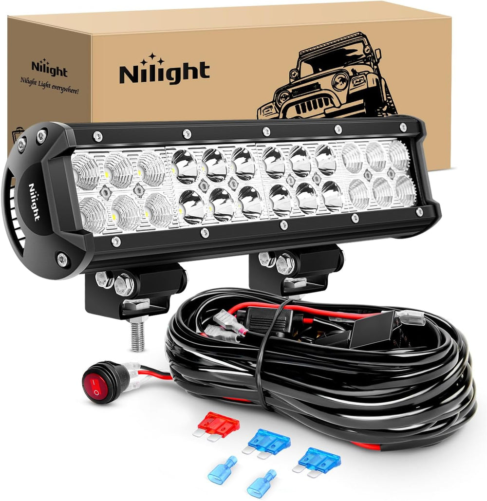Nilight Led Light Bar 12 Inch 72W Spot Flood Combo Off Road Fog Lights Drivin...