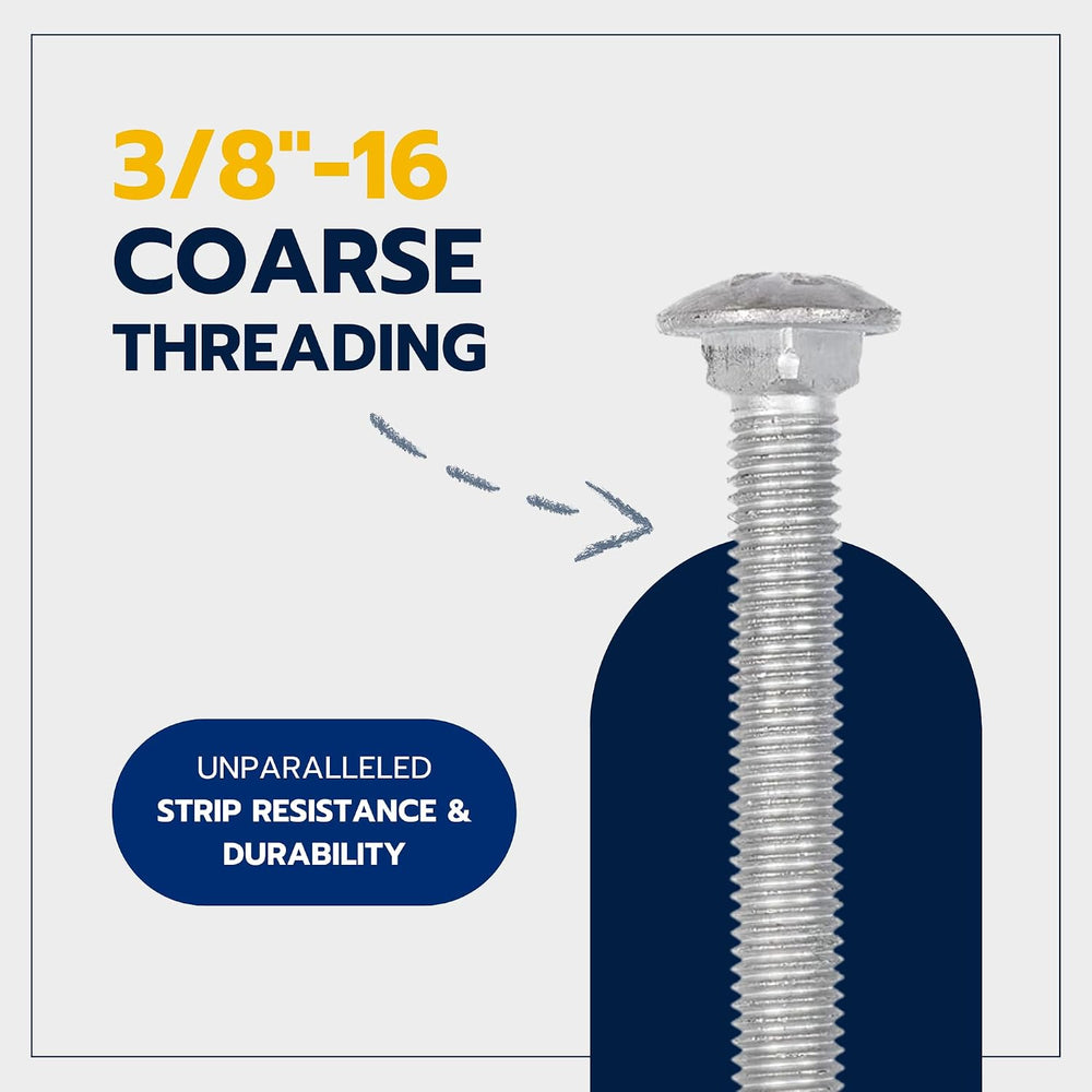 3/8" x 4-1/2" (50 Pack) Galvanized Carriage Bolt Kit, Grade 307A, H...