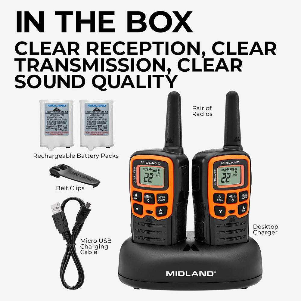 Midland T51VP3 X-Talker FRS Walkie Talkie, Orange, 2 Pack