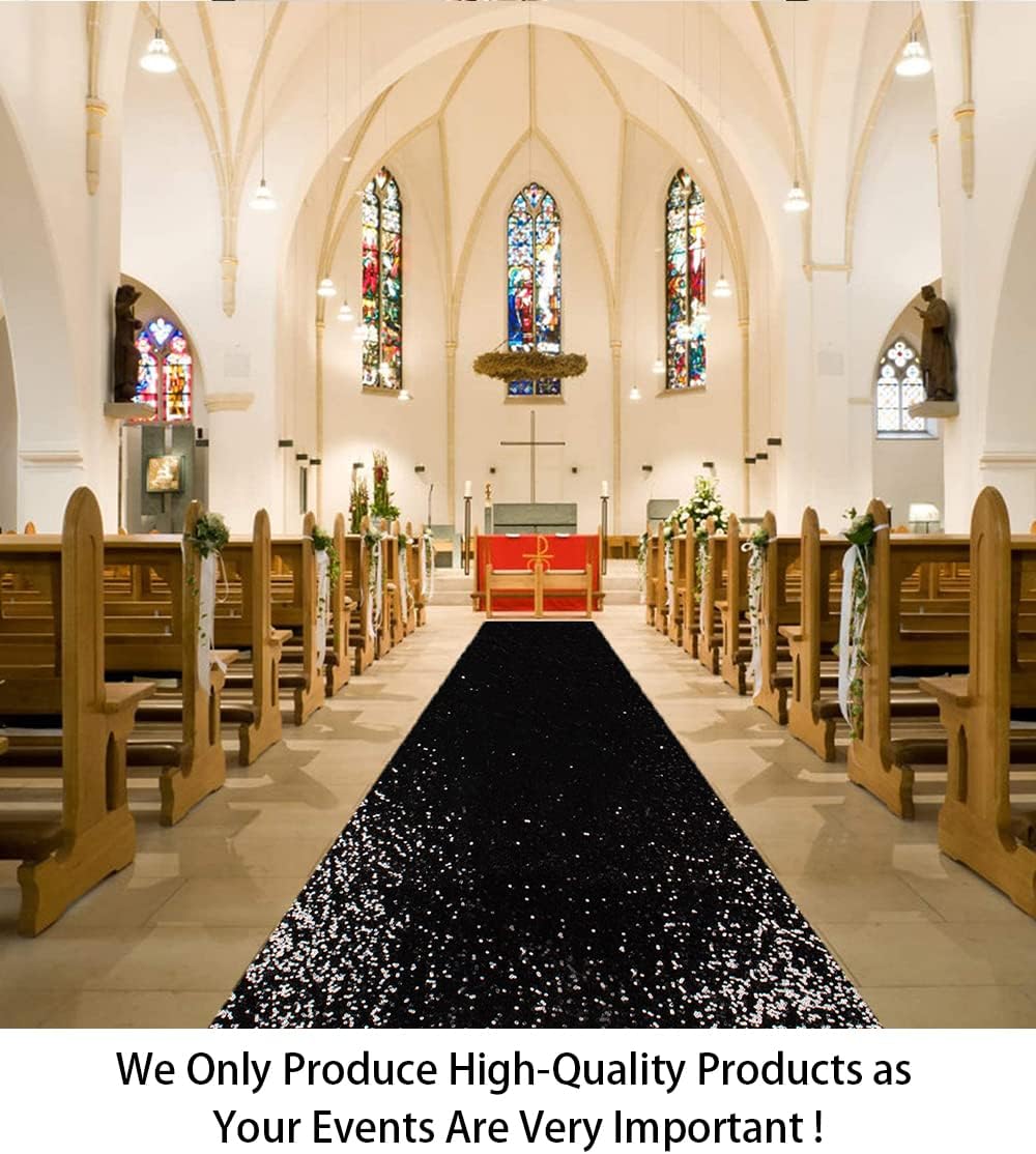 ShiDianYi Wedding Carpet Aisle Runner Black 15FT Glitter Sequin Aisle-Runner ...