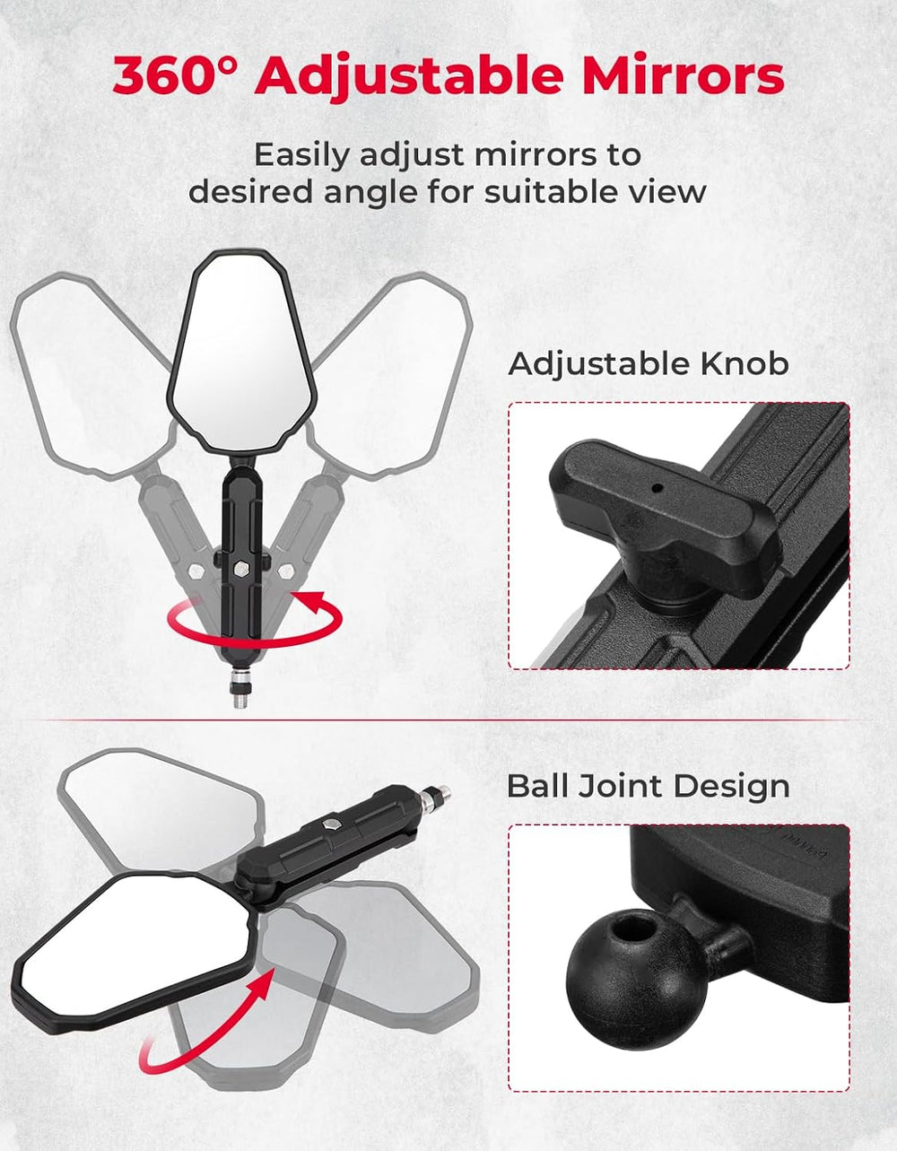 KEMIMOTO Adventure Motorcycle Mirrors M8 M10 Bolt Handlebar Mount Adjustment ...