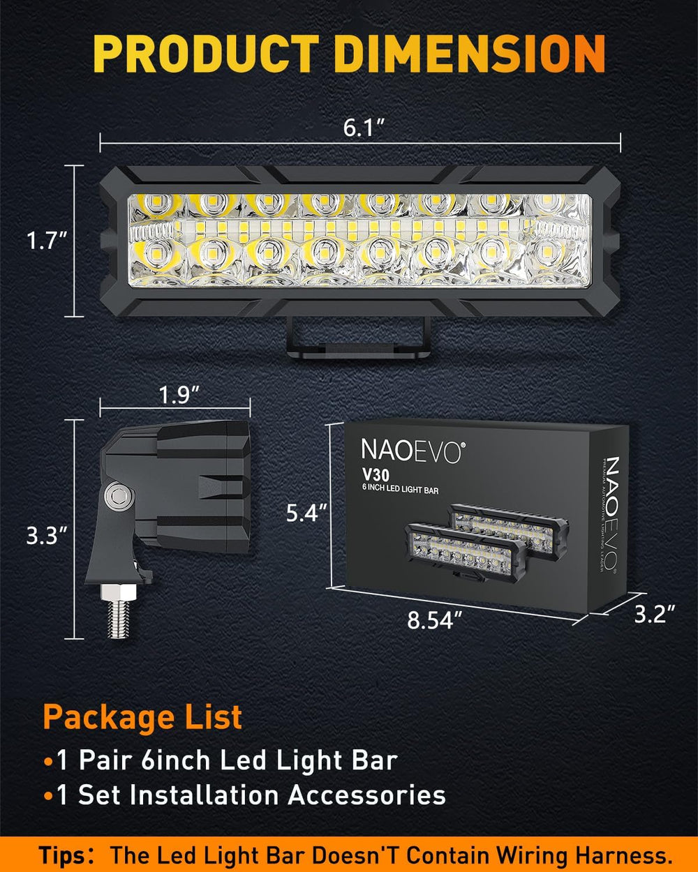 NAOEVO 6 Inch LED Light Bar, 50W 4000LM LED Fog Lights for Trucks, White