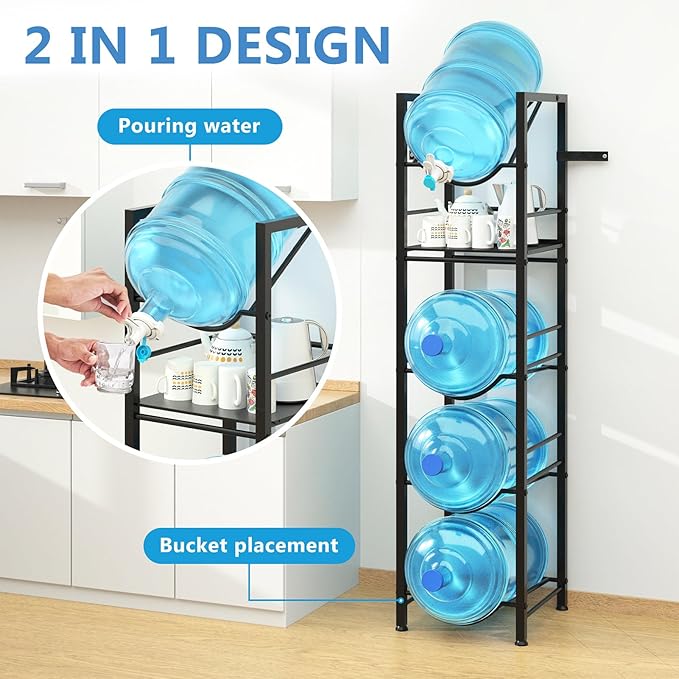 2-In-1 5 Gallon Water Jug Holder, 5 Tier Water Jug Stand Holder