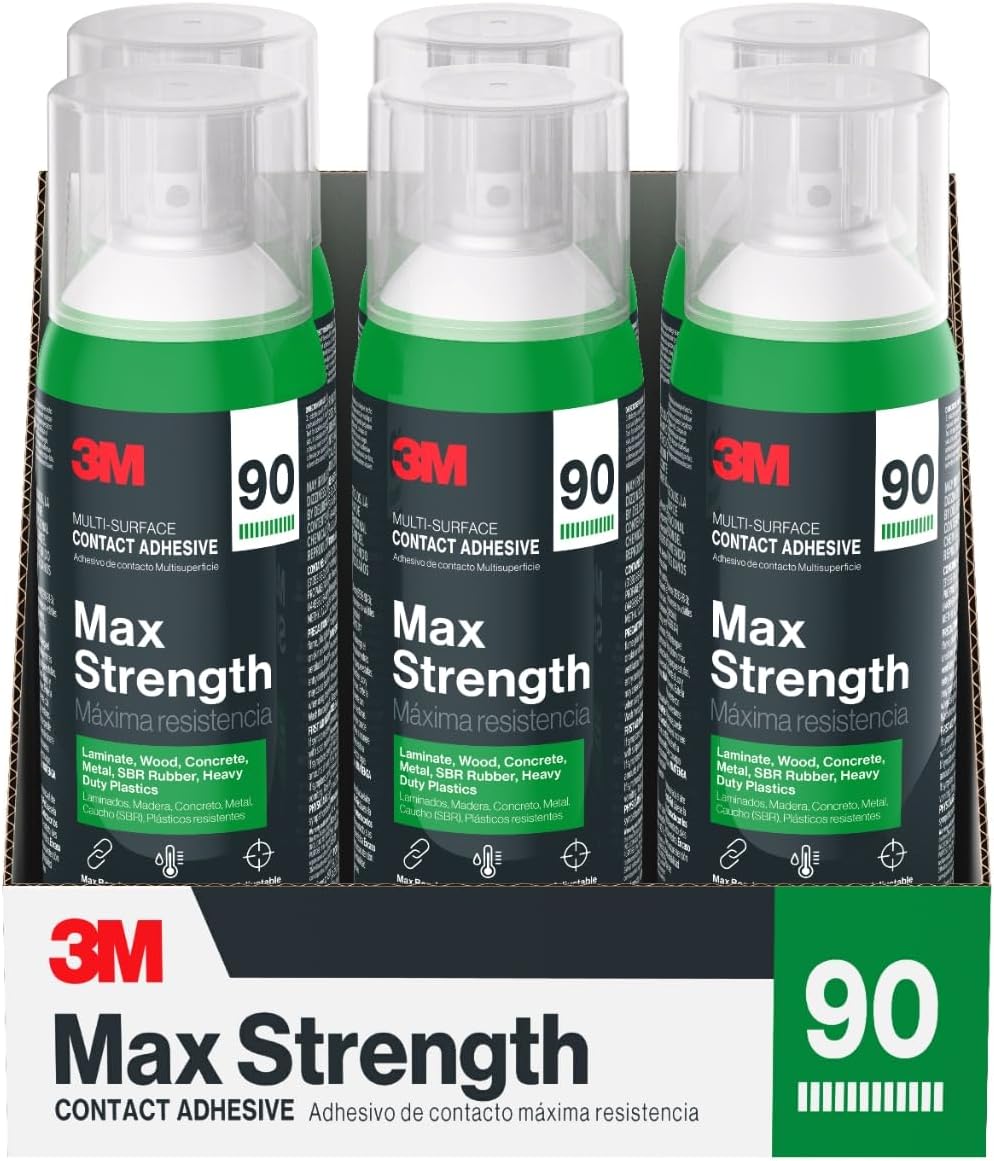 3M Max Strength 90 Contact Adhesive Spray, 12.6 oz (Pack of 2) – Low VOC Heav...