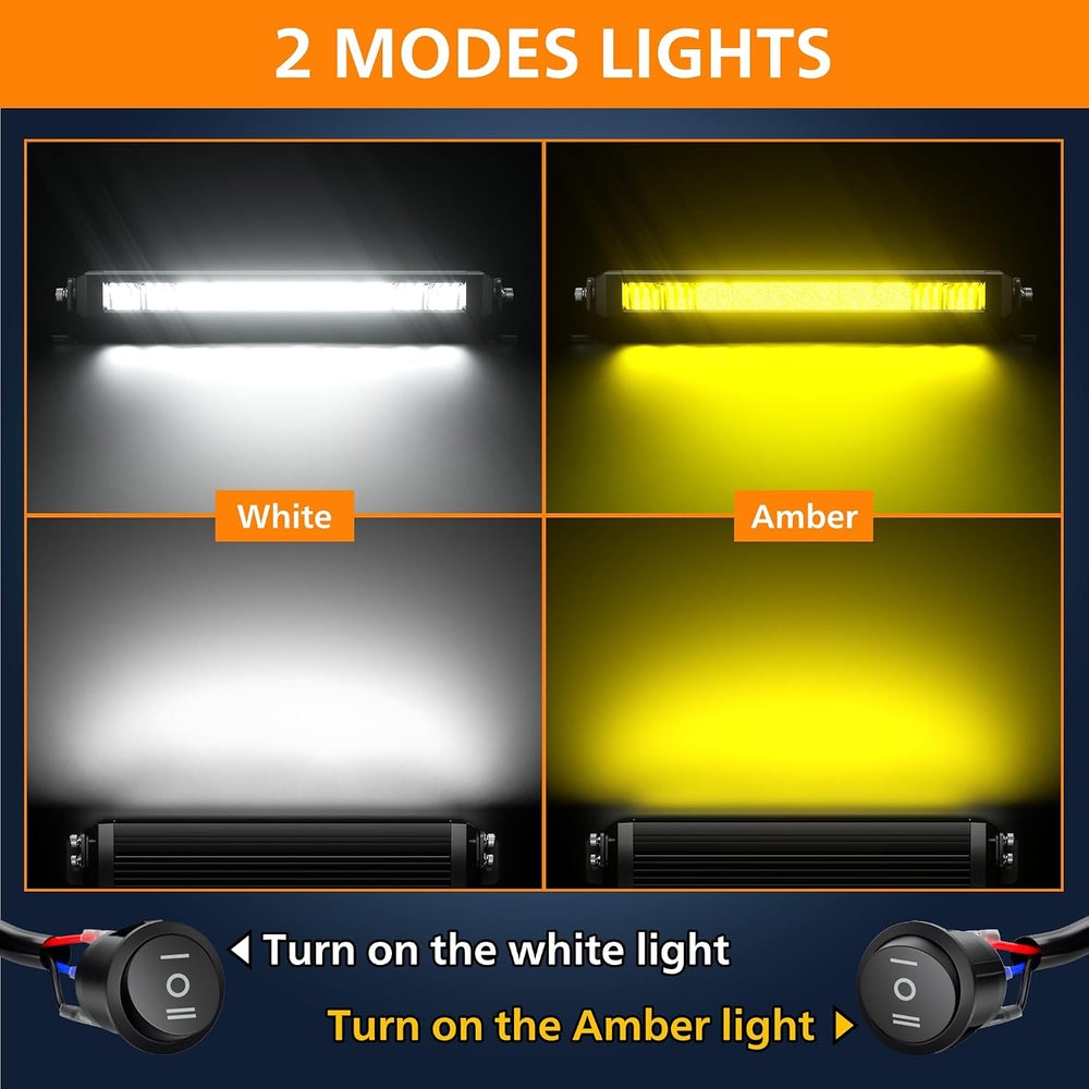 White Amber LED Light Bar 12 Inch Slim with Harness for Truck