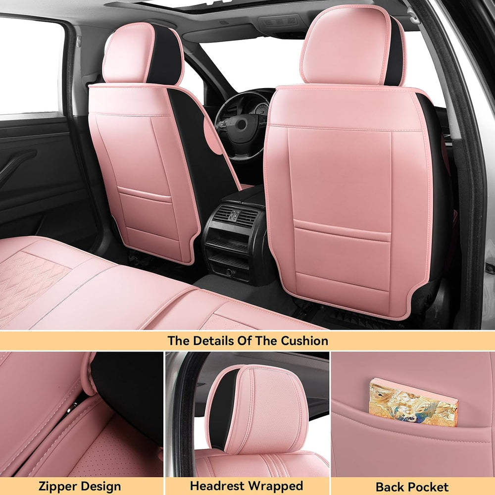 Car Seat Covers Full Set Pink, Leather seat covers, Universal Fit
