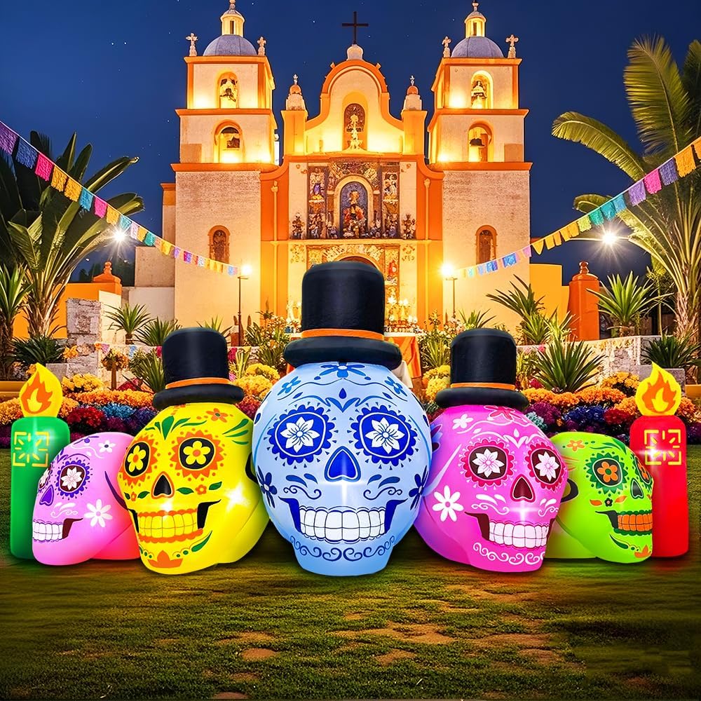 7FT Halloween Inflatable Blow Up Decorations, Dia de Los Muertos Decorations,...