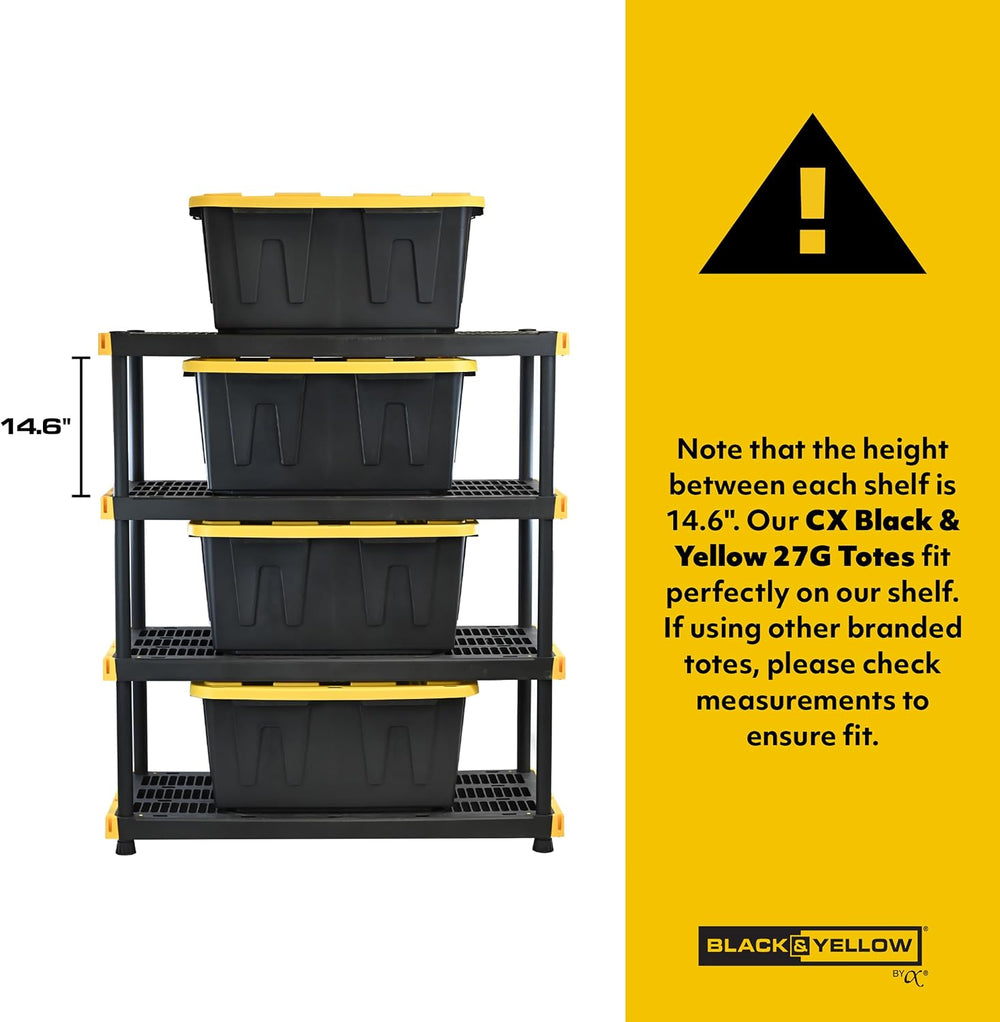 CX Heavy Duty 4-Tier Garage Storage Shelves + 8-pack 27-Gallon Bins & Lids
