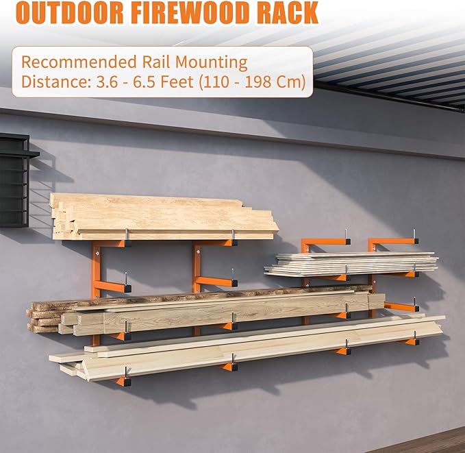2-Pack Lumber Storage Rack, Wood Storage Racks Wall Mount, Heavy Duty Garage