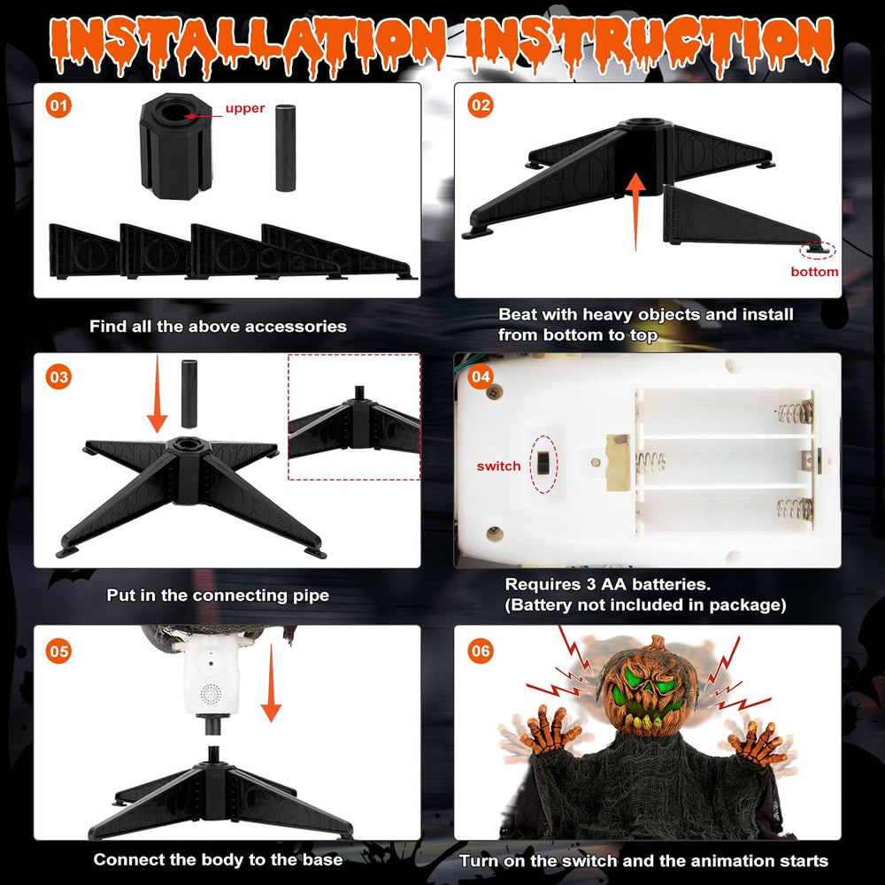 QEQEKAKA Halloween Animatronics Decorations Animated Pumpkin with Sound