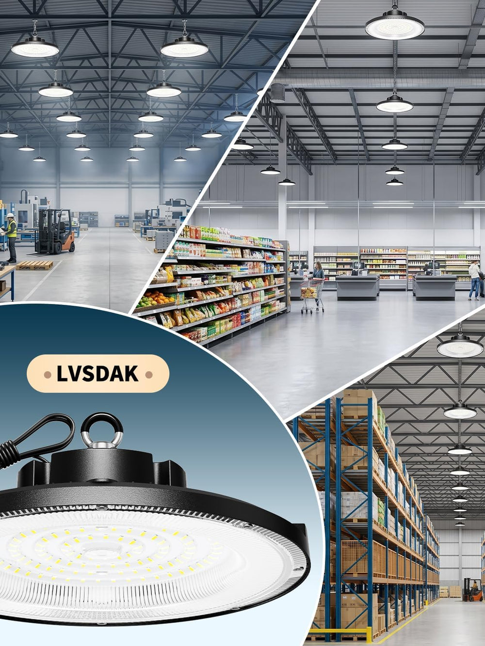 lvsdak 150W UFO LED High Bay Light 22500LM 5000K Commercial Bay Lighting