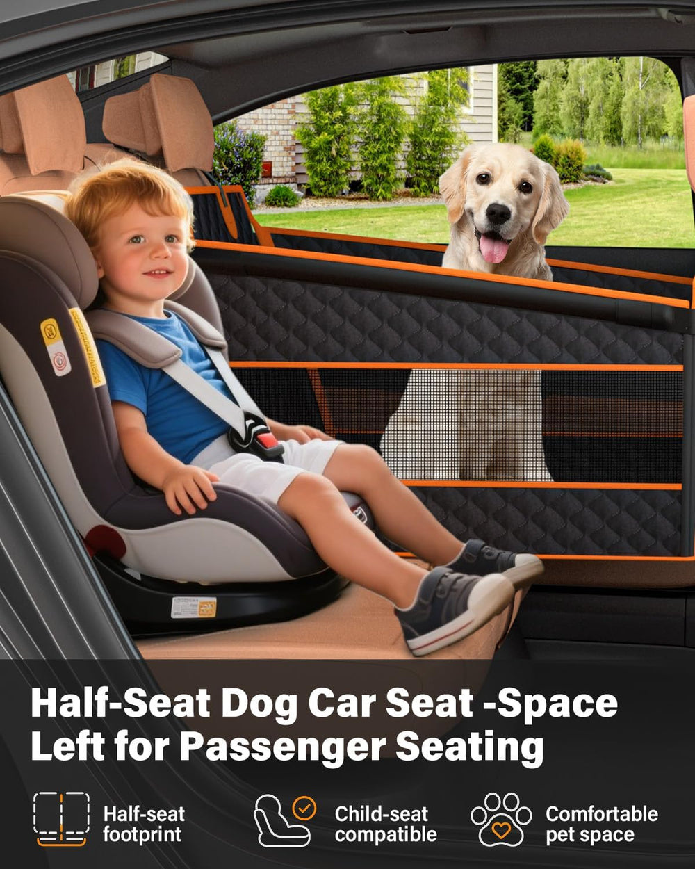 Dog Car Seat for Large Dogs, Hard Bottom Half Back Seat Extender
