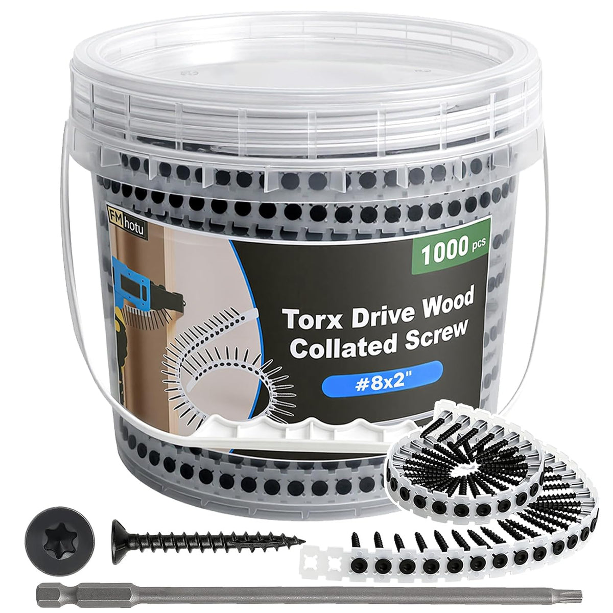 #8x2 Collated Drywall Screws, 1000PCS Wood Screws with Torx Drive