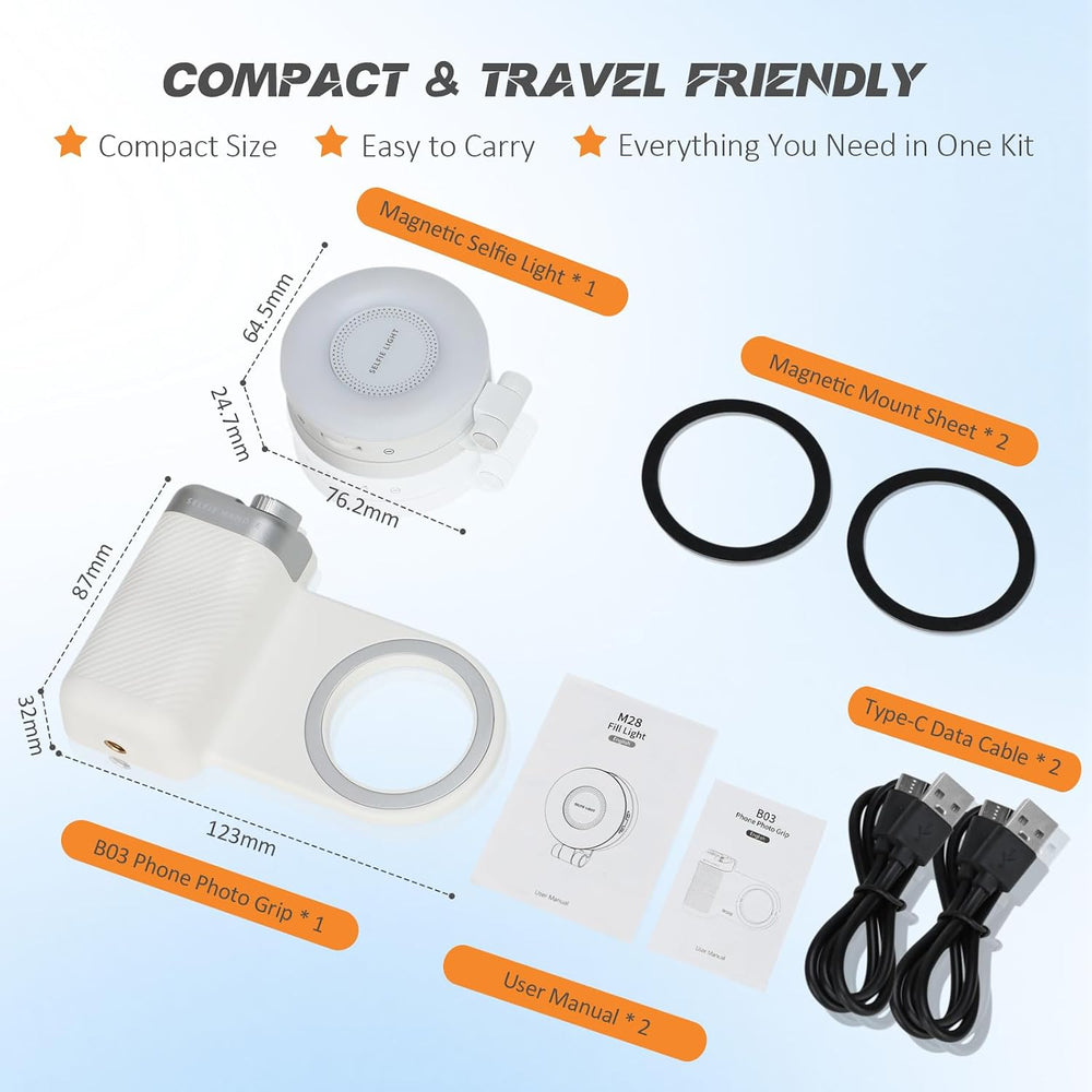 Magnetic Phone Camera Grip + LED Selfie Light Kit 800mAh 2500-9000K
