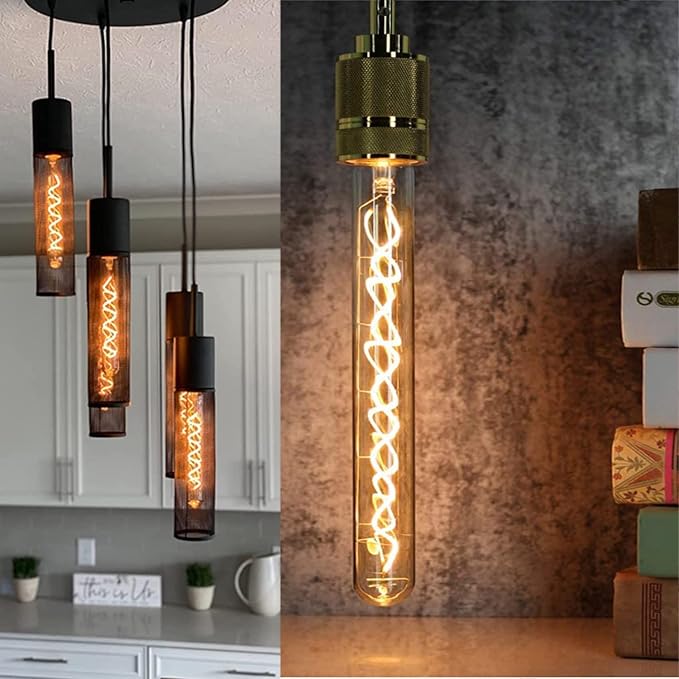 Leools Vintage LED Spiral Filament Bulb T10, 11.8inch Long Tubular Dimmable (...