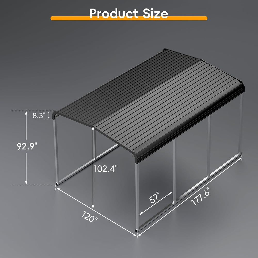 10x15 FT Heavy Duty Metal Carport Kits with Galvanized Steel Roof and Frame, ...