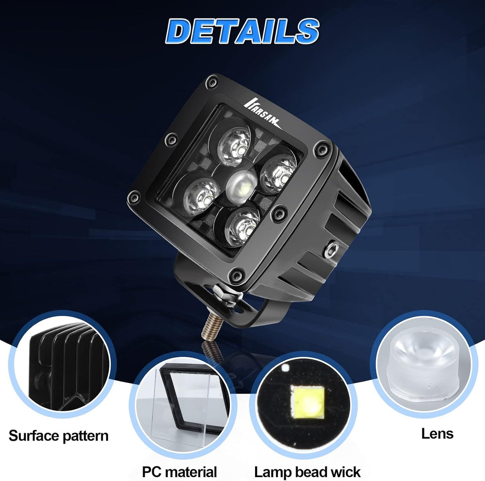 3" LED Cube Lights with Adjustable Bracket 2PCS, 50W White LED Cube Pods...